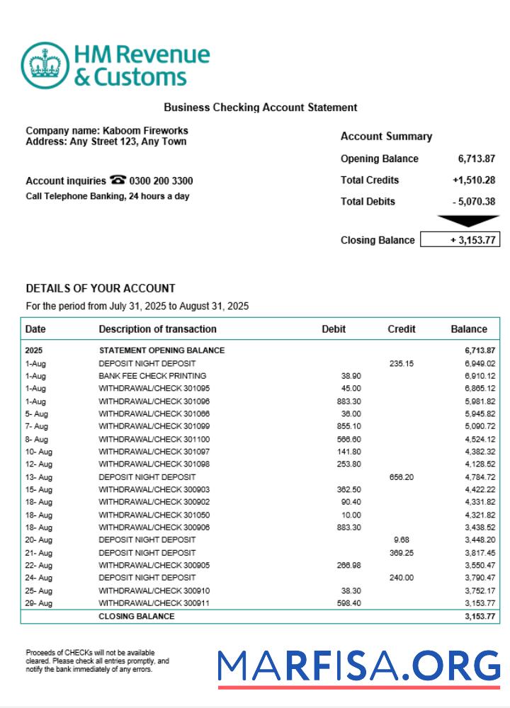 Blank United Kingdom HM Revenue & Customs enterprise statement Word and PDF template